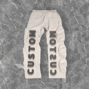 Özel Logo yüksek bel İpli Baggy Casual çok cepler pantolon erkekler için Streetwear geniş bacak paraşüt kargo pantolon - Product Image 3