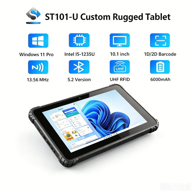 New 10.1Inch IP67 Rugged Tablet Windows11 Pro Intel Core I5/i7 Ultra Shockproof Industrial Security Patrol Device 5G Wi-Fi