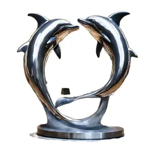 저렴한 가격 야외 인기있는 디자인 스테인레스 스틸 동물 돌고래 조각