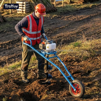 Tarière thermique à essence avec chariot à roues pour applications forestières et plantation d'arbres