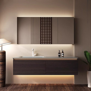 ตู้ห้องน้ำแบบรวมอ่างล้างหน้าแบบโค้งร้อนสไตล์จีน อ่างล้างหน้าแบบรวม - Product Image 2