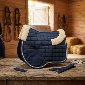Almohadilla de Silla de Montar Azul con Diseño de Caballo Saltando, Forro de Polialgodón, Cubre Almohadilla de Silla de Montar de Algodón para Competición Ecuestre, Fabricante de Productos Equinos, India - Product Image 2