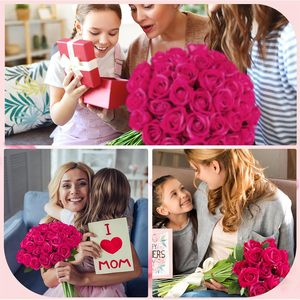 زهور حرير صناعية مخصصة، بتلات ورد حمراء مزيفة، ورود طويلة الساق لعيد الحب وباقات الزفاف وديكور المنزل والحفلات - Product Image 3