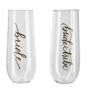 الجملة 10oz زجاج النبيذ أبيض اللون شاتيربروف زجاجات الشمبانيا المربعة Stemless البلاستيك الشمبانيا الناي لهذا الحدث