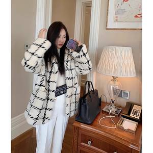 Design élégant femmes robuste Quadruple incrusté à carreaux véritable <span class=keywords><strong>manteau</strong></span> <span class=keywords><strong>de</strong></span> fourrure <span class=keywords><strong>de</strong></span> vison vente fourrure manteaux d'hiver femmes - Product Image 4