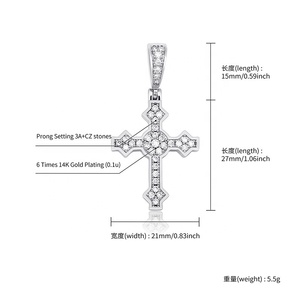 힙합 아이스 아웃 실험실 다이아몬드 크로스 펜던트 여자 남자 황동 금도금 기독교 예수 십자가 매력 목걸이 선물 보석 - Product Image 2