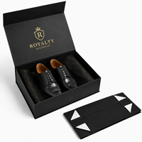 Boîte cadeau rigide pliable noire de haute qualité avec logo en feuille d'or, en carton gris 1200 g/m² et papier couché 157 g/m², pour chaussures