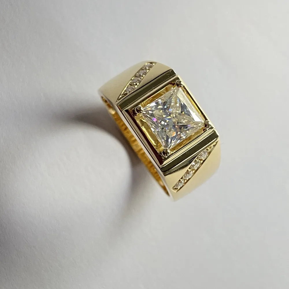 Bague en or jaune 18K pour hommes, 2carat princesse taillée, diamant, anneau de fiançailles, momanite, bijoux,