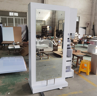 Postes de Coiffure Double Face en Acier Inoxydable avec Grand Rangement et Miroir Intégré pour Salons de Coiffure