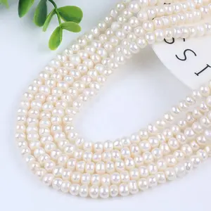 6-7mm Button Real Natural White Freshwater Pearl Beads Strand