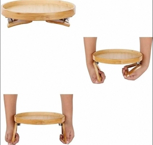 पेय के लिए लकड़ी के ट्रे के साथ गोल बांस भंडारण रैक आर्मरेस्ट क्लिप साइड टेबल - Product Image 4