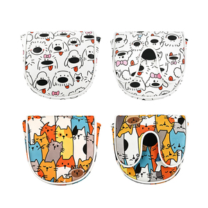 Housse de tête de putter de golf en PU pour putters mallet à axe central et zéro couple, avec motifs imprimés et brodés d'animaux mignons - Product Image 2