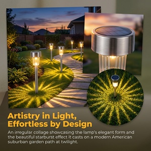 Lampe LED solaire esthétique en acier inoxydable à facettes, abat-jour transparent, du crépuscule à l'aube, IP44, résistante aux intempéries, pour <span class=keywords><strong>jardin</strong></span>, pelouse et bordure - Product Image 3
