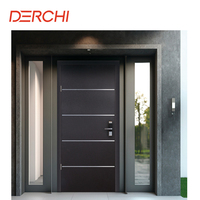 DERCHI Nfrc Portes d'entrée pour la maison Ouragan Impact Anti-vol Grille de verre Design Portes pivotantes d'entrée en fonte d'aluminium en acier inoxydable