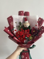 Buket Bunga Rajut Merah Kustom OEM, Dekorasi Rajutan Tangan untuk Natal, Pesta Pernikahan & Upacara Wisuda