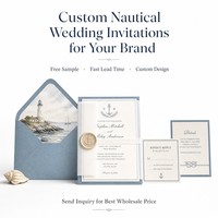 Invitaciones de Boda Náuticas de Lujo Personalizadas, con Sello de Cera, Envoltura de Papel Vitela, Tarjetas con Diseño Acuarela Oceánica, para Pedidos al por Mayor