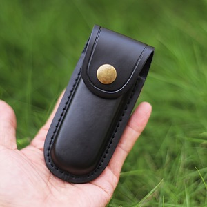Étui à couteau en cuir de vachette véritable avec logo personnalisé, boucle de ceinture et bouton pression en laiton pour EDC, camping en plein air - Product Image 2