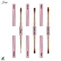 Ensemble de brosses à ongles en nylon double face avec manche métallique rose brillant, idéal pour l'art des ongles en gel, directement de l'usine