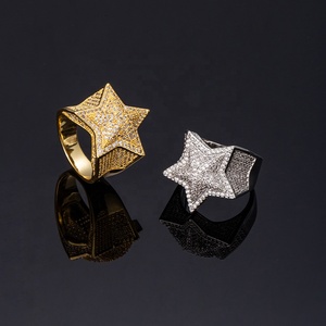 Nuovo anello Hip Hop a cinque stelle argento ghiacciato con zirconi cubici da uomo gioielli da festa a cinque punte per gioielli da uomo - Product Image 1