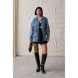 Chaqueta vaquera azul para mujer, estilo vintage con remaches decorativos, de algodón, corte holgado, abrigo de moda - Product Image 4