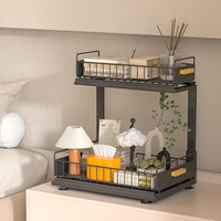 Organisateur de rangement coulissant en métal réglable pour épices, pour armoire de cuisine sous l'évier, 2 niveaux