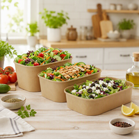 Boîte en papier kraft rectangulaire de qualité alimentaire avec logo personnalisé, vente en gros OEM, 500ml 750ml 1000ml 1100ml, jetable, pour salades et repas à emporter