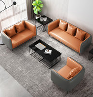 Ensemble canapé et table basse de bureau en cuir moderne et minimaliste - Cadre en bois massif, compact et mobile pour réception professionnelle et salon décontracté