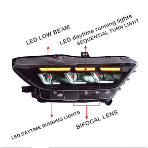 ไฟหน้าโปรเจคเตอร์ LED 3 เลนส์ <span class=keywords><strong>VLAND</strong></span> สำหรับรถยนต์ Ford <span class=keywords><strong>Mustang</strong></span> ปี 2015-2017 แบบเสียบปลั๊กใช้งานได้ทันที - Product Image 2