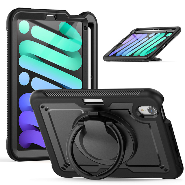 Shockproof Rugged TPE case for iPad Mini 7 A17 Pro 2024 8.3 Inch Stand case Built in 360 Rotate Handle Kickstand Pencil Slot