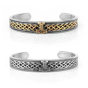 Viking Thor Hammer Celtic Stainless Steel Nordic Fashion Wristband Cuff Bracelet for Men's Amulet Jewelry Arm Ring