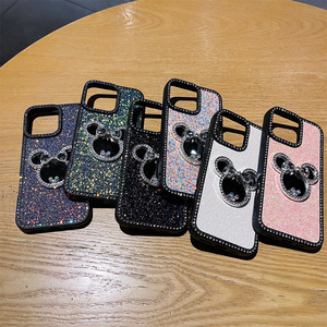 Custodia per telefono con specchietto a punta di Mickey intarsiato a diamante con intarsi scintillante per iPhone 16 Pro Max 12 13 14 <span class=keywords><strong>Cover</strong></span> antiurto - Product Image 6