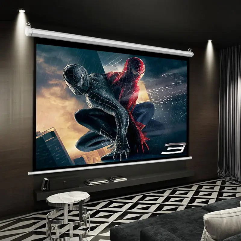 自動電動プロジェクタースクリーン150インチ16:9 HD斜めリモコン付き、壁/天井に取り付けられた電気映画スクリーン