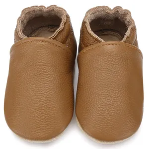 Wholesale Custom Brown Genuine Leather Soft Casual Toddler Baby Shoes For Kids Boys Girls 0-24