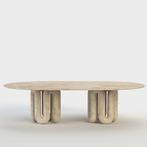 Set da Pranzo Kumusi in Travertino Beige, Tavolo da Pranzo Moderno di Design a Forma di Tubo - Product Image 1