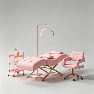 Modern Luxury pink Gold Beauty Salon Furniture Facial Spa Bed Adjustable Reclining Eyebrow Lash Bed for Sale - Product Image 1
