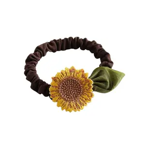 Forest style sunflower hair loop tie hair rubber band super fairy small fresh headband spring tie ponytail hair rope for women