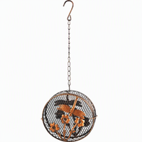 Mangeoire à oiseaux antique en métal brun avec ornement de branche florale, chaîne de suspension, cage à nourriture ouverte écologique, décoration de jardin extérieur