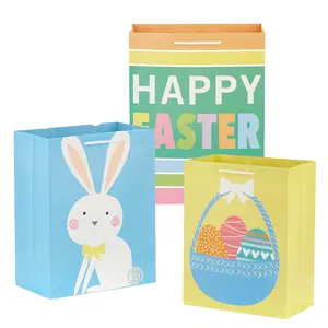 Selling Eco Friendly Playful Basket Colorful Eggs Bunny Designs Tote Bag Large Easter Bags For Holding Small Toys Books Clothing