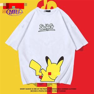 कपड़े थोक विक्रेताओं के आकार खाली सादे टी-शर्ट खेल टी शर्ट पॉकेट मॉन्स्टर पिकाचू लघु आस्तीन हुडी - Product Image 3