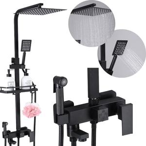 Système <span class=keywords><strong>de</strong></span> <span class=keywords><strong>douche</strong></span> en acier inoxydable noir mat, avec pommeau <span class=keywords><strong>de</strong></span> pluie carré et douchette à main, <span class=keywords><strong>fixation</strong></span> murale, style industriel moderne pour salle <span class=keywords><strong>de</strong></span> bain - Product Image 1