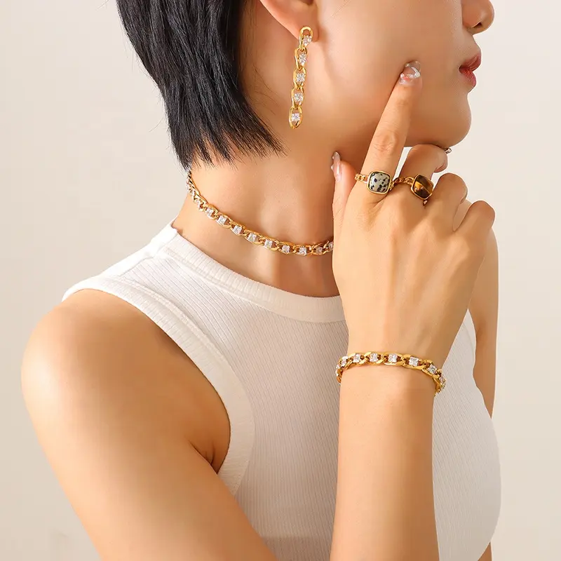 Hot Selling New Color Zircon Necklace Bracelet Earrings Jewelry Set