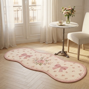 Tapis moderne en polyester rose mignon à motif animalier avec nœud et roses, lavable et antidérapant, pour chambre de filles, chambre d'enfant et décoration intérieure - Product Image 3