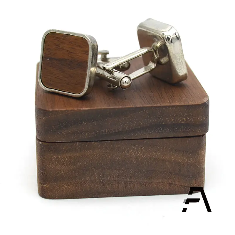 Handmade custom logo wood cufflinks with wooden box