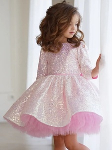 Vestido de Princesa con Lentejuelas Brillantes, Color Rosa, Manga Larga, para Niñas, Vestido de Lujo para Fiestas de Cumpleaños y Ocasiones Formales - Product Image 6