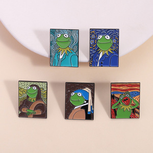 Vintage pintura al óleo Rana obra maestra <span class=keywords><strong>Kermit</strong></span> Rana grabado personalizado Animal ropa mochila Metal insignia - Product Image 3