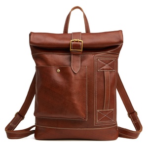 Mochila personalizada de cuero curtido vegetal genuino para hombres de alta calidad Mochila escolar de moda de estilo vintage con cierre de cremallera - Product Image 1
