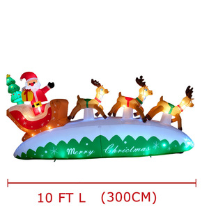 3m Eco-friendly American Style Christmas Gonflable Outdoor Three Reindeer Sleigh Carrying Santa Claus Gift Box Air Decoration - Product Image 3