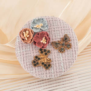 Vintage Tweed Fabric <b>Compact</b> <b>Mirror</b> Round Silver Metal Frame Dual Sided HD Glass Pocket Makeup <b>Mirror</b> Bulk Wholesale - Product Image 4