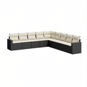Conjunto de Sofás de Jardín en Negro y Crema, Muebles de Ratán para Exteriores con Cojines de Espuma de Alta Densidad, Diseño Contemporáneo Impermeable - Product Image 1