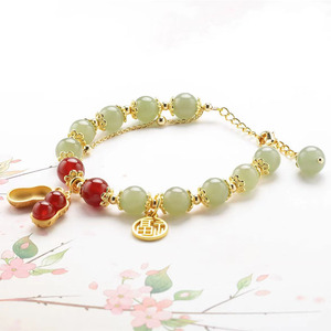 Hetian Jade Peanut Bracelet For Women Red Green Beads Gold Charm Gift Jewelry Fashion Charm Bracelets - Product Image 2